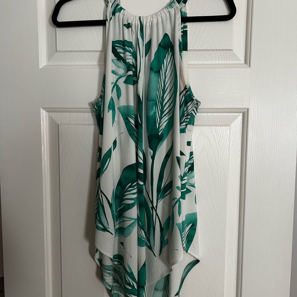 Alfani Teal and White Leaf Print Top